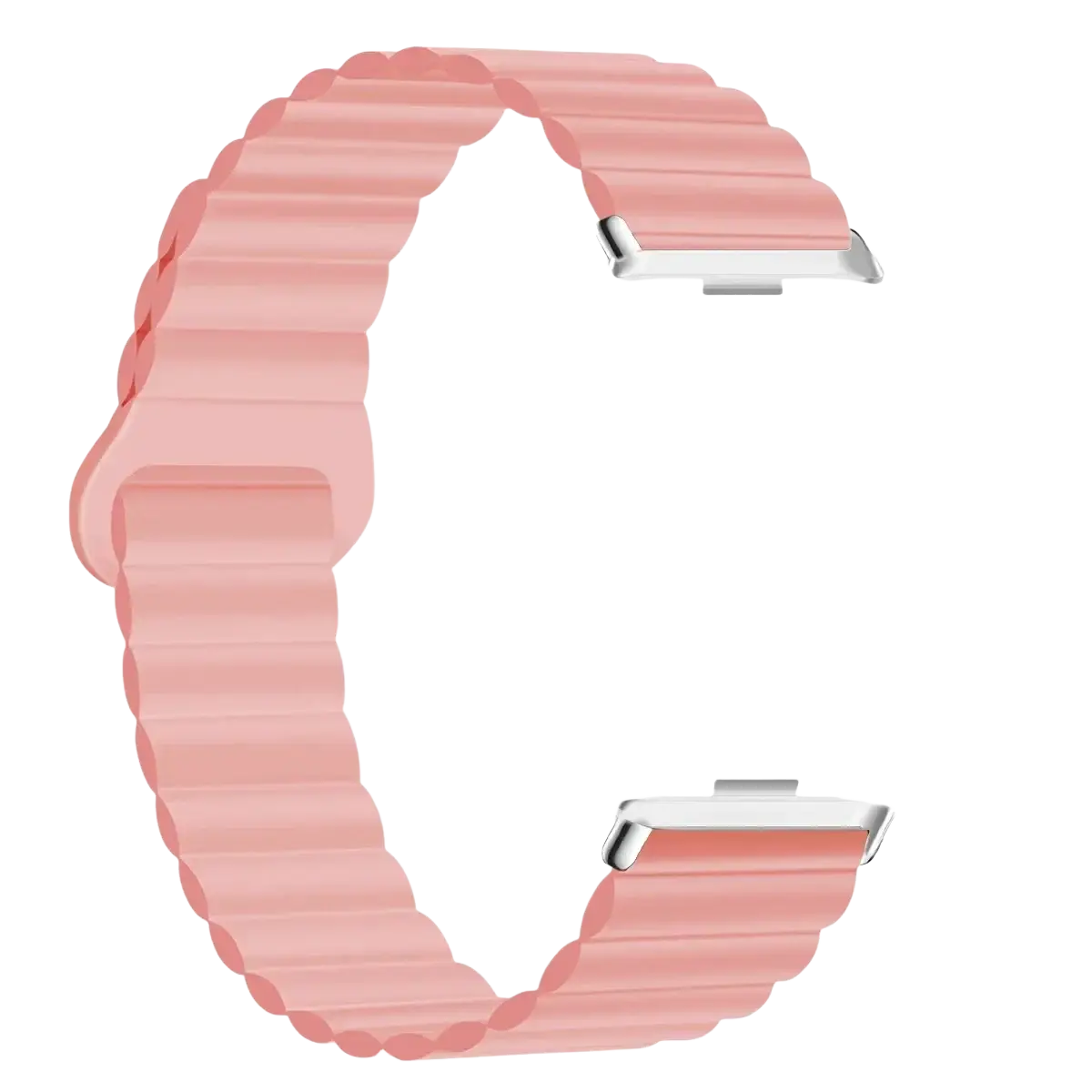 Pink silicone magnetic smart watch band for Xiaomi Redmi watch with ribbed texture and silver-toned metal clasp