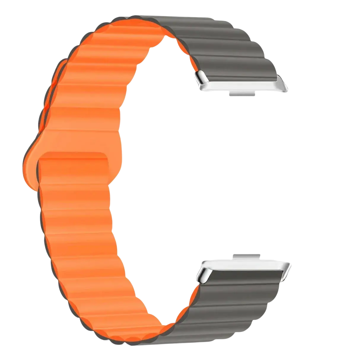 Vibrant orange silicone magnetic smart watch band for Xiaomi Redmi Watch with ribbed texture and silver metal clasp