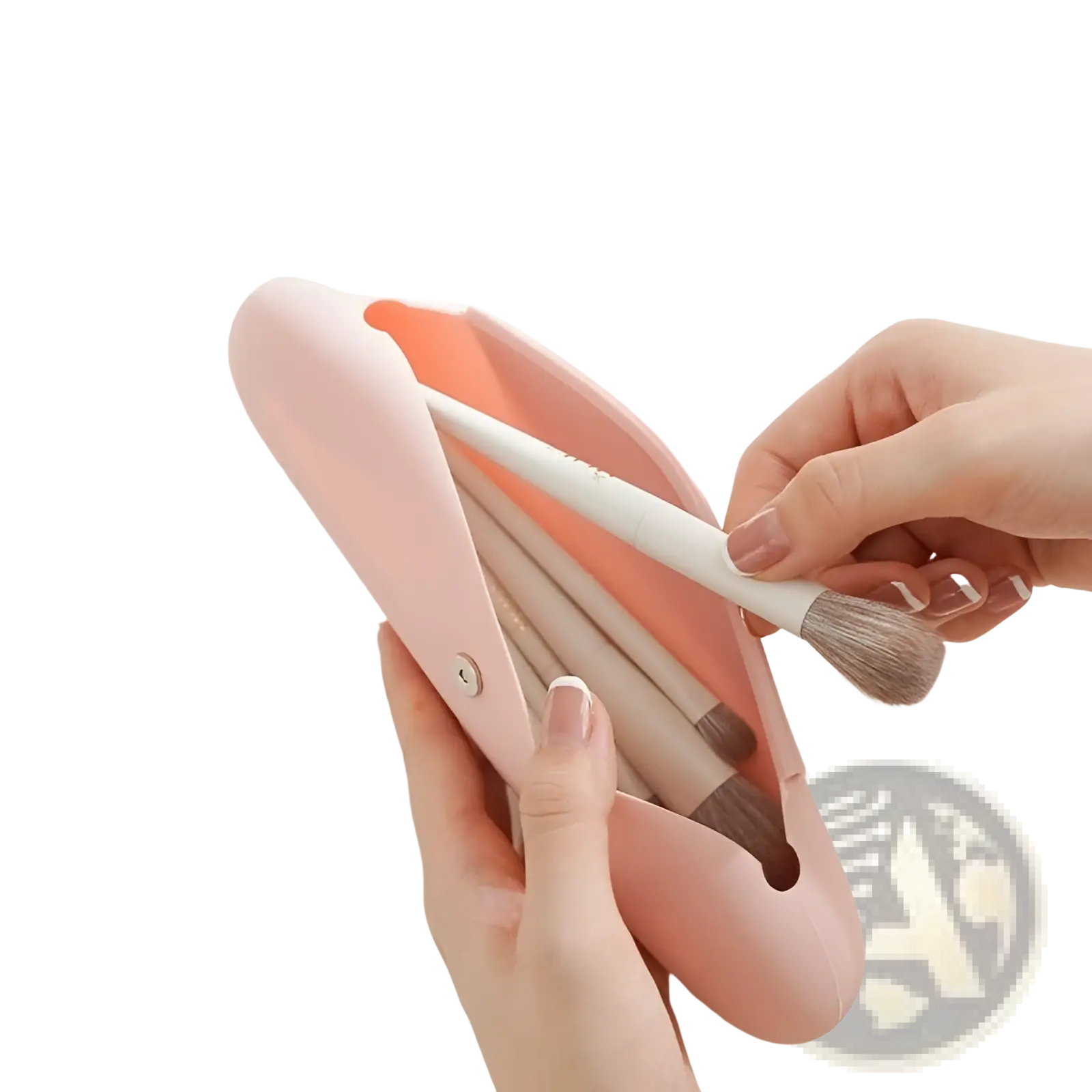 Pink silicone makeup brush travel bag with large opening design for easy access and durable protective storage