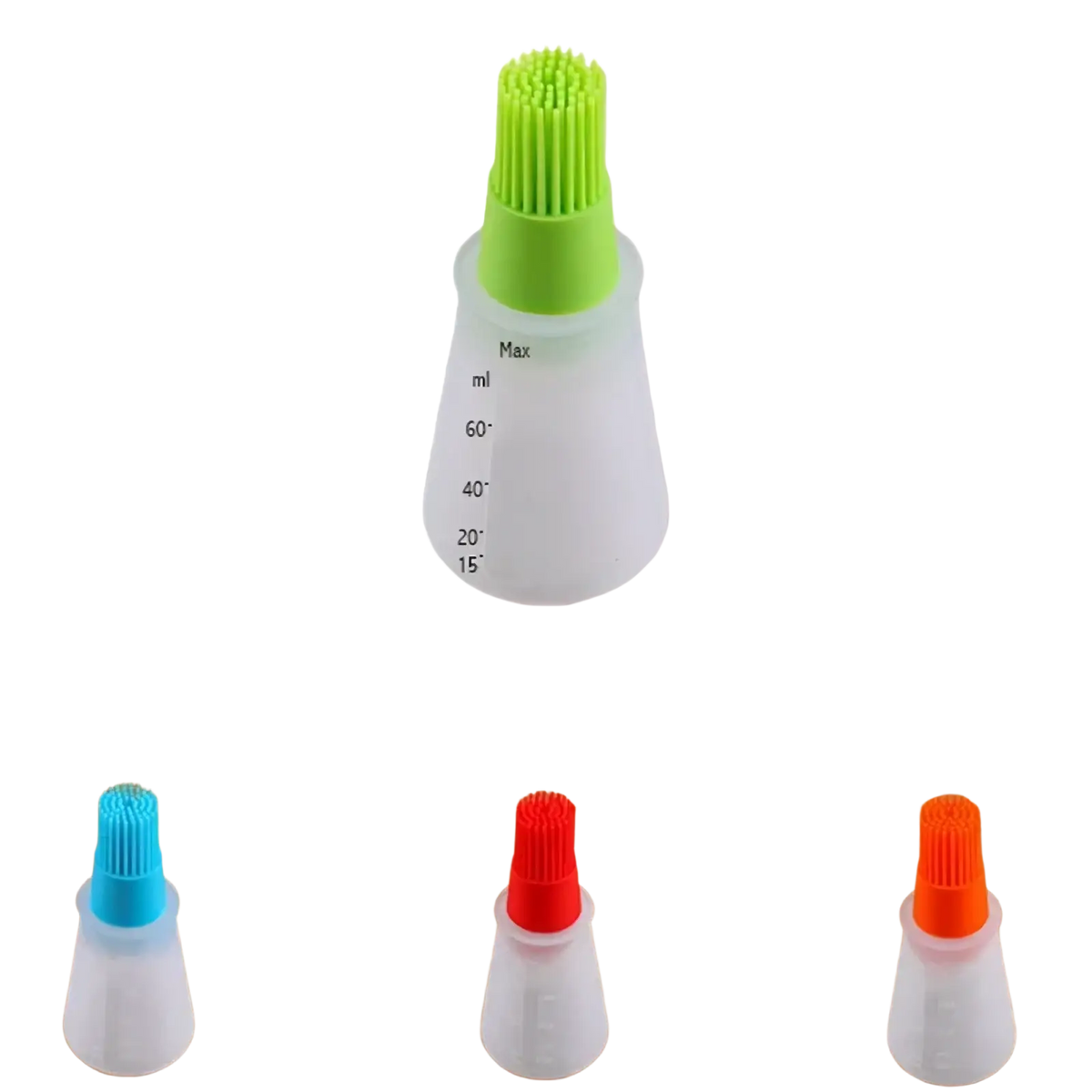 Silicone oil dispenser brush for cooking and baking with a green silicone bristle head and white translucent 12cm body