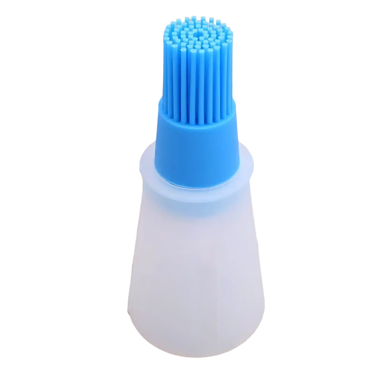 Blue silicone oil dispenser brush with translucent white handle for cooking and baking use