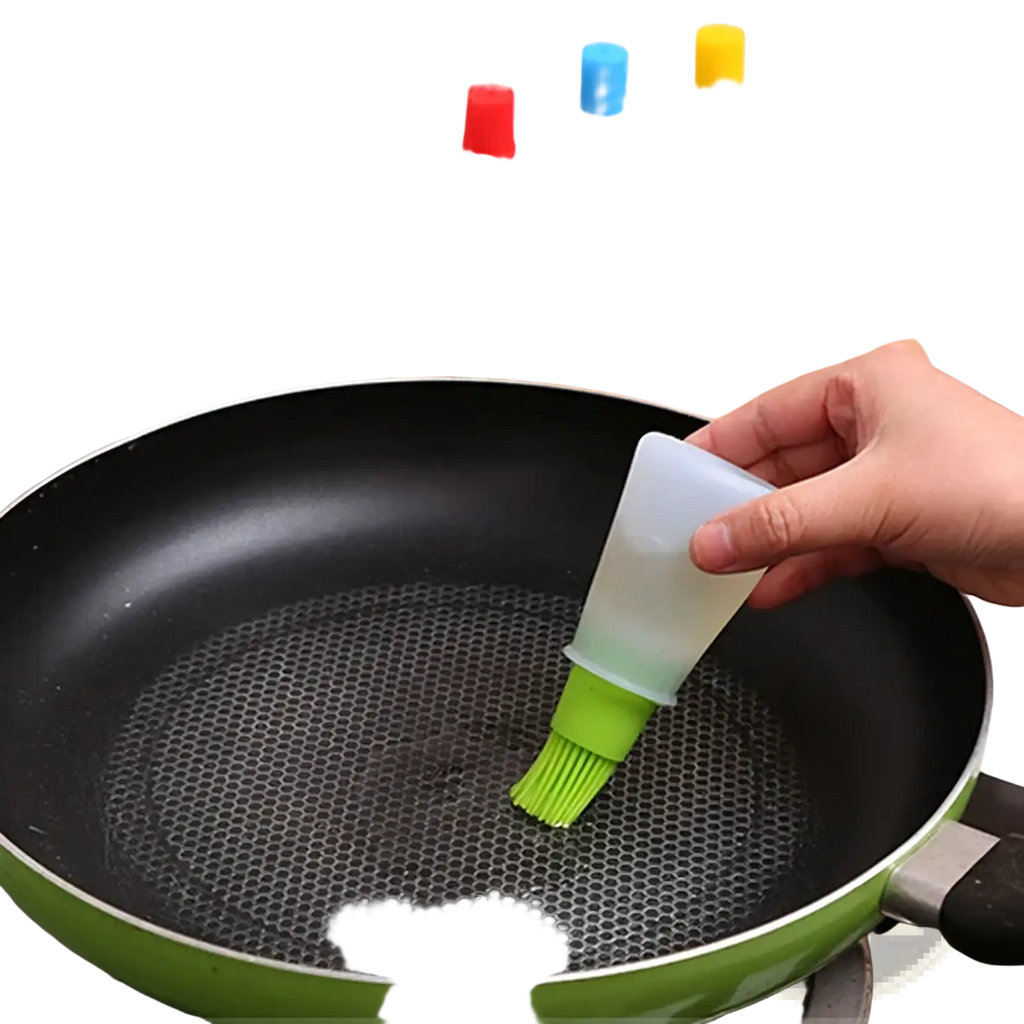Silicone oil dispenser brush with translucent white body and bright green silicone bristles for cooking and baking