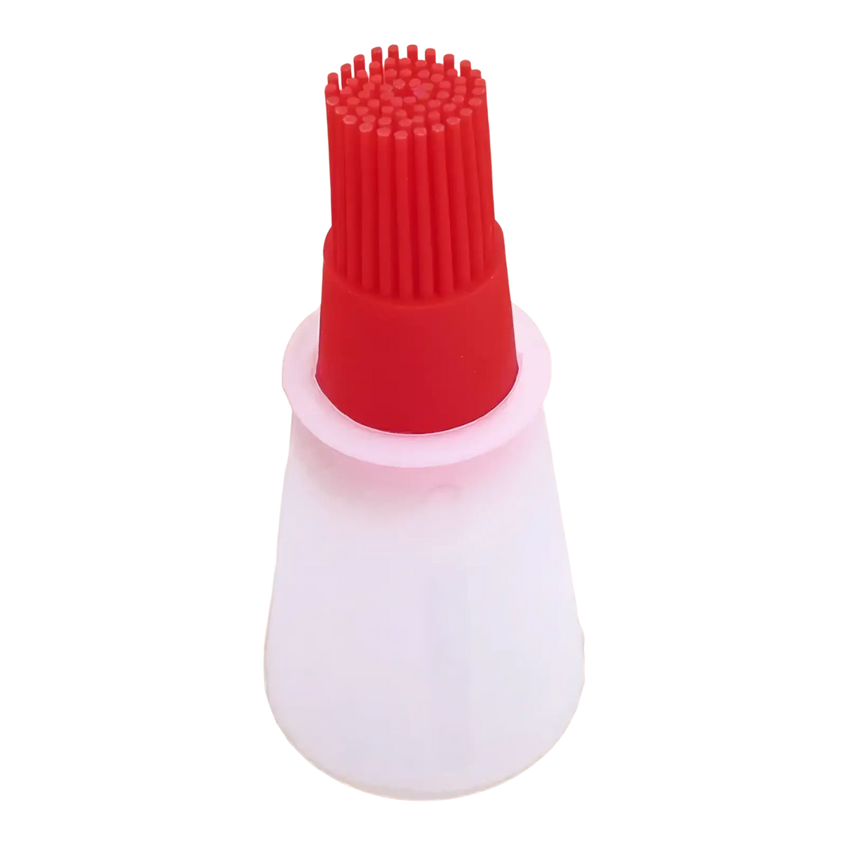 Silicone oil dispenser brush in red silicone with a white plastic handle designed for easy cleaning and cooking use