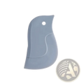 A sleek light gray silicone bird-shaped pan scraper and grease cleaning tool with a smooth rounded design and hanging hole