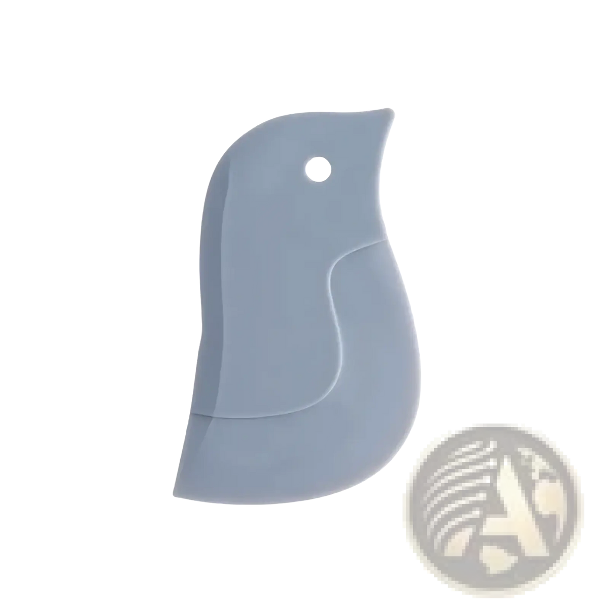 A sleek light gray silicone bird-shaped pan scraper and grease cleaning tool with a smooth rounded design and hanging hole