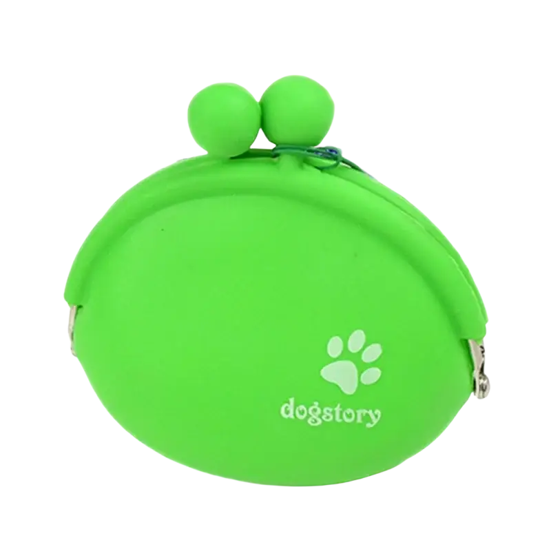 Bright green silicone pet dog train food snacks pouch with playful frog design and dogstory logo for train food snacks