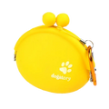 Bright yellow silicone pet dog train food pouch with rounded ears and white paw print logo for train food snacks