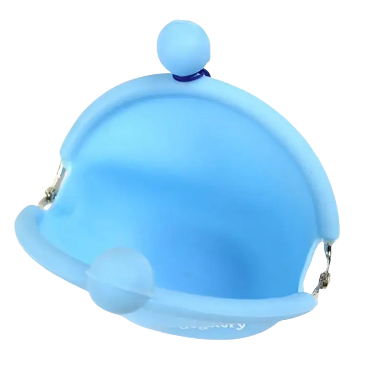 Light blue silicone pet dog train food snacks pouch with rounded ball clasps and metal chain strap