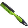 Silicone pet hair remover brush with green and black dual-sided silicone bristles and ergonomic handle for grooming