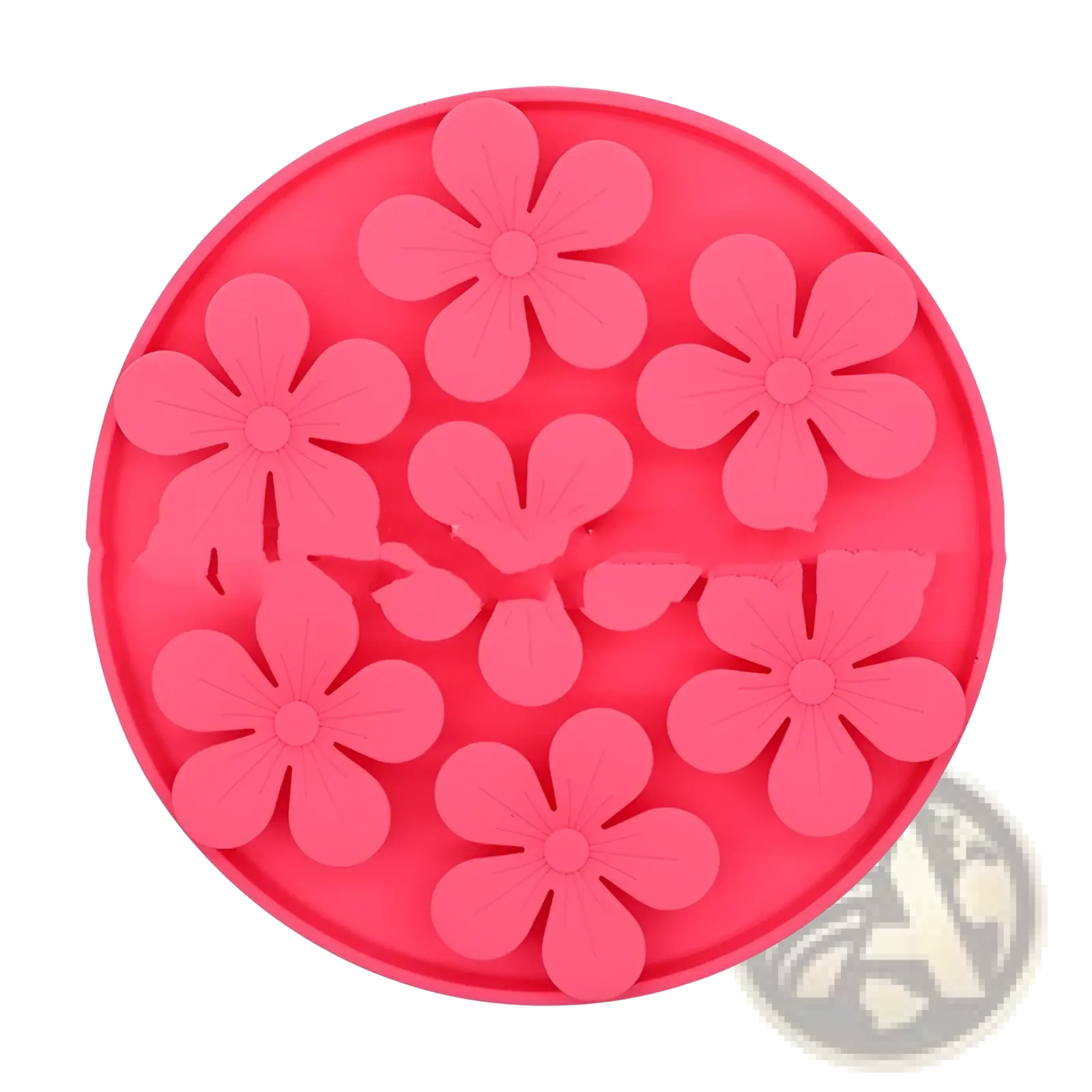 Pink silicone flower-shaped baking mold from a silicone pet licking mat and slow feeder food set