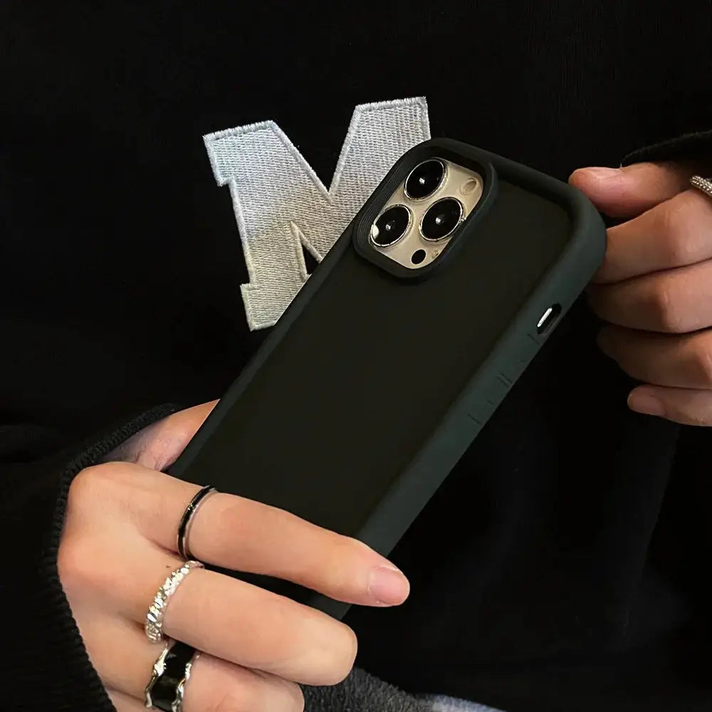Black frosted matte silicone minimalist couple phone case back side with raised edges for enhanced protection