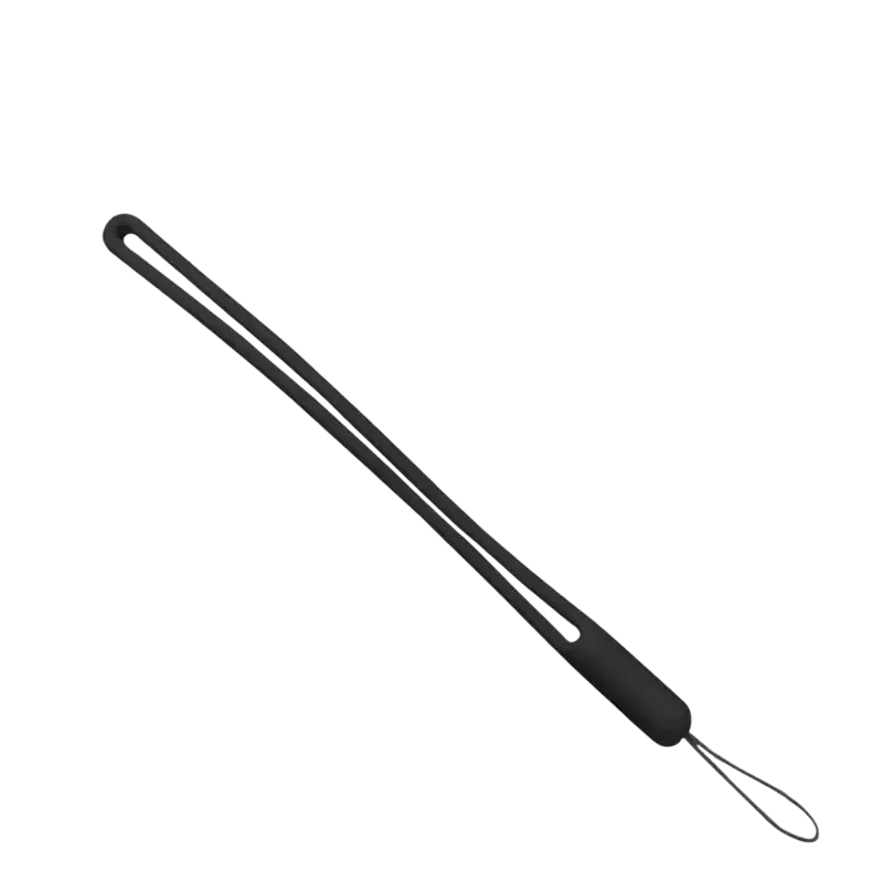 Black silicone phone wrist strap with looped end and rounded handle shown from the back in a 2 pack set