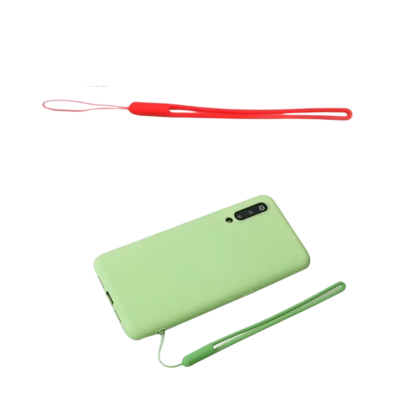 Light green silicone phone case with matching wrist strap showing the back side in a silicone phone wrist strap 2 pack