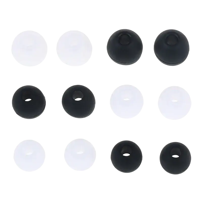 Black and white silicone replacement earphone tips set of twelve in small medium and large sizes for earbuds