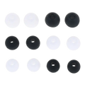 Black and white silicone replacement earphone tips set of twelve in small medium and large sizes for earbuds