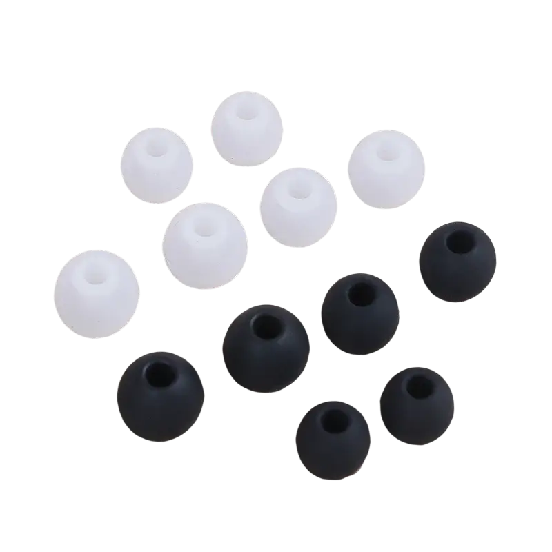 Silicone replacement earphone tips six pairs in black and white made of silicone available in small medium and large sizes