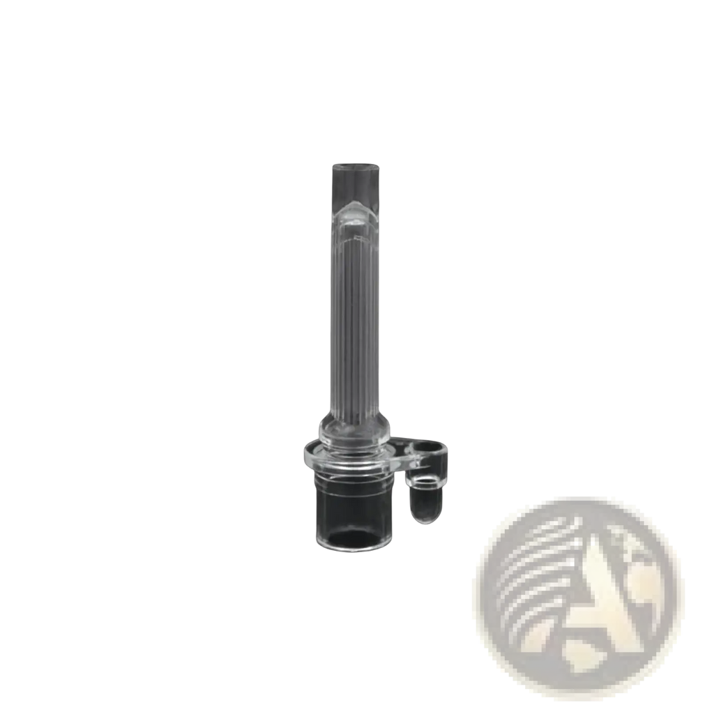 Clear plastic silicone sippy cup straw replacement connector with cylindrical body ribbed section and side port