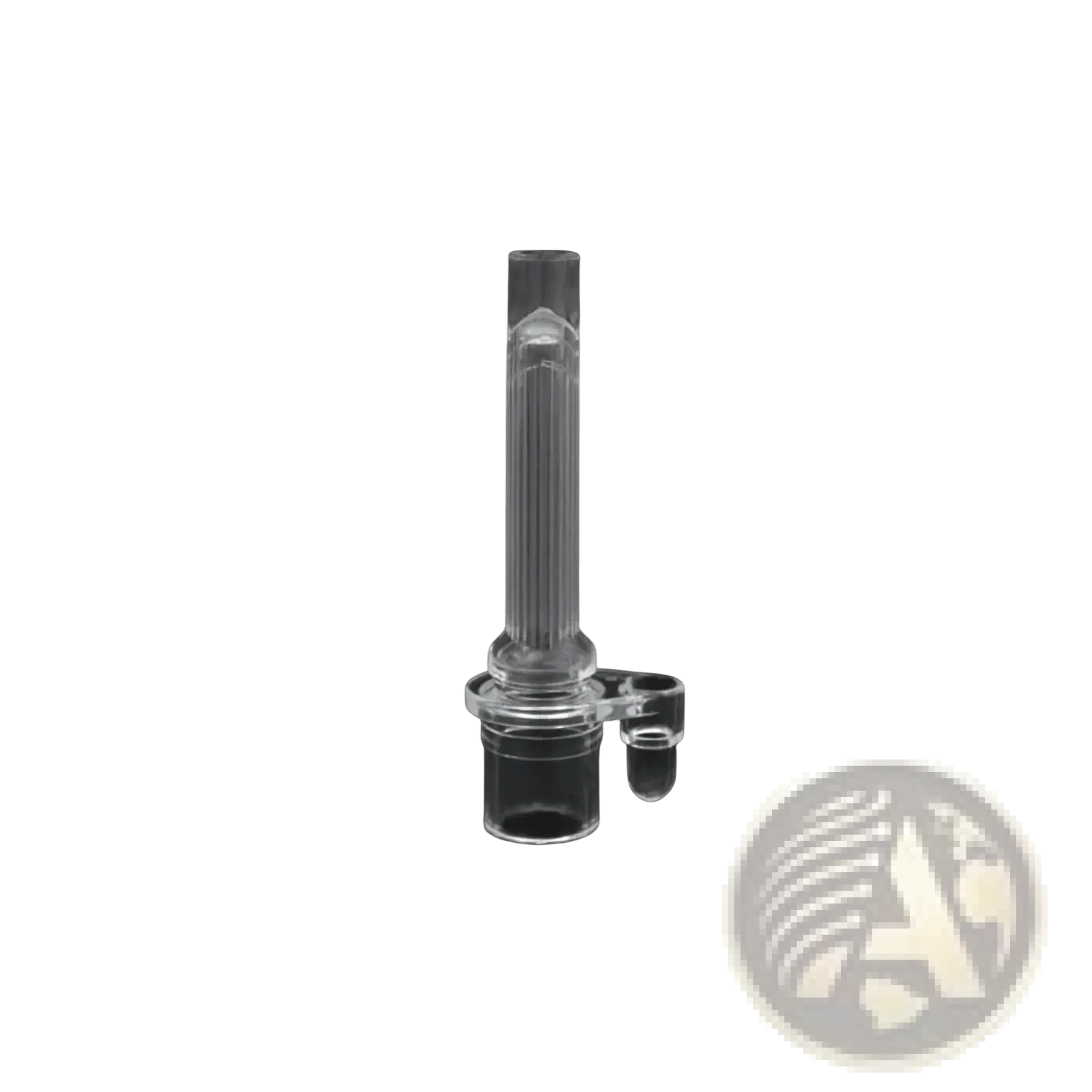 Clear plastic silicone sippy cup straw replacement connector with cylindrical body ribbed section and side port