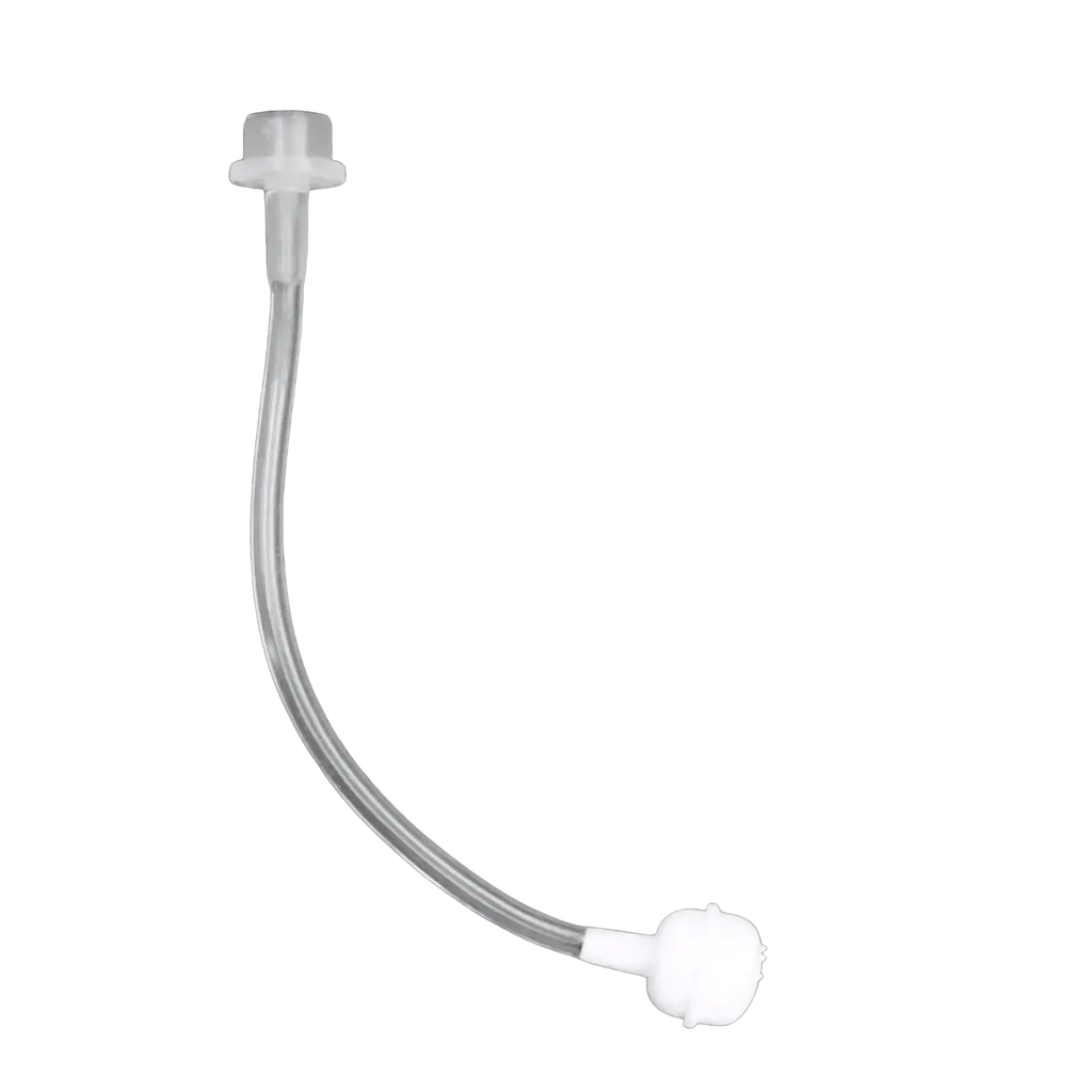 Clear plastic silicone sippy cup straw replacement with white caps at both ends for bottle accessory use