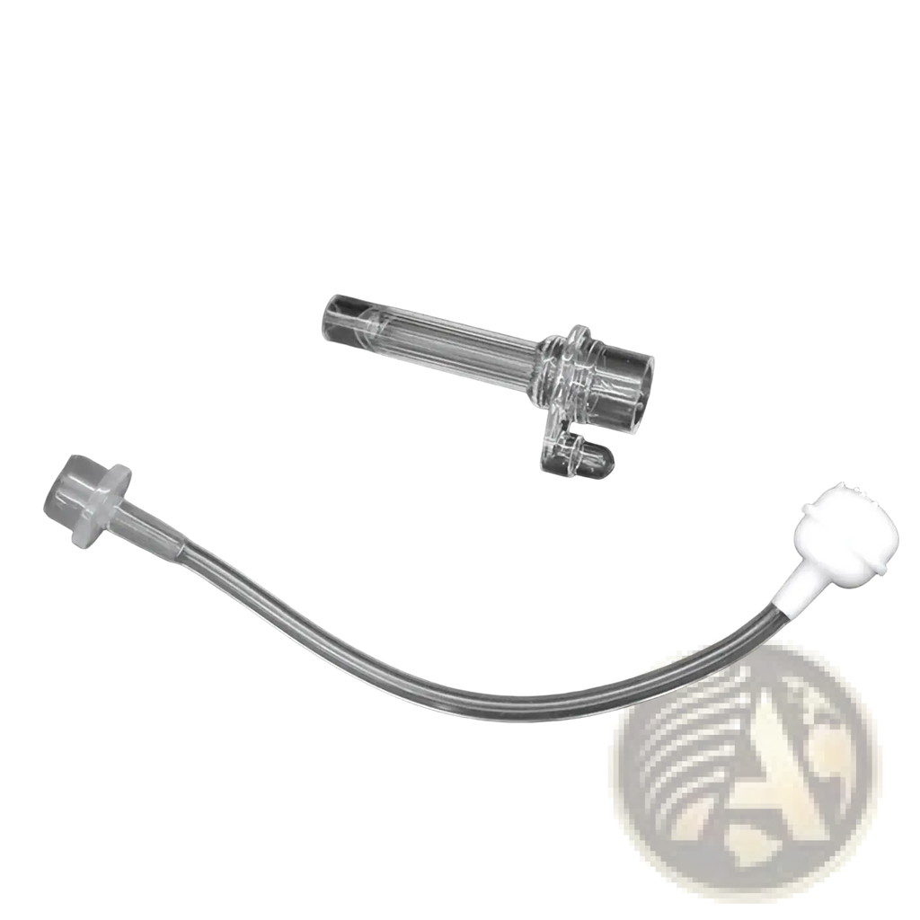 Clear silicone sippy cup straw replacement tubing with white bulbous end and transparent connectors for bottle use