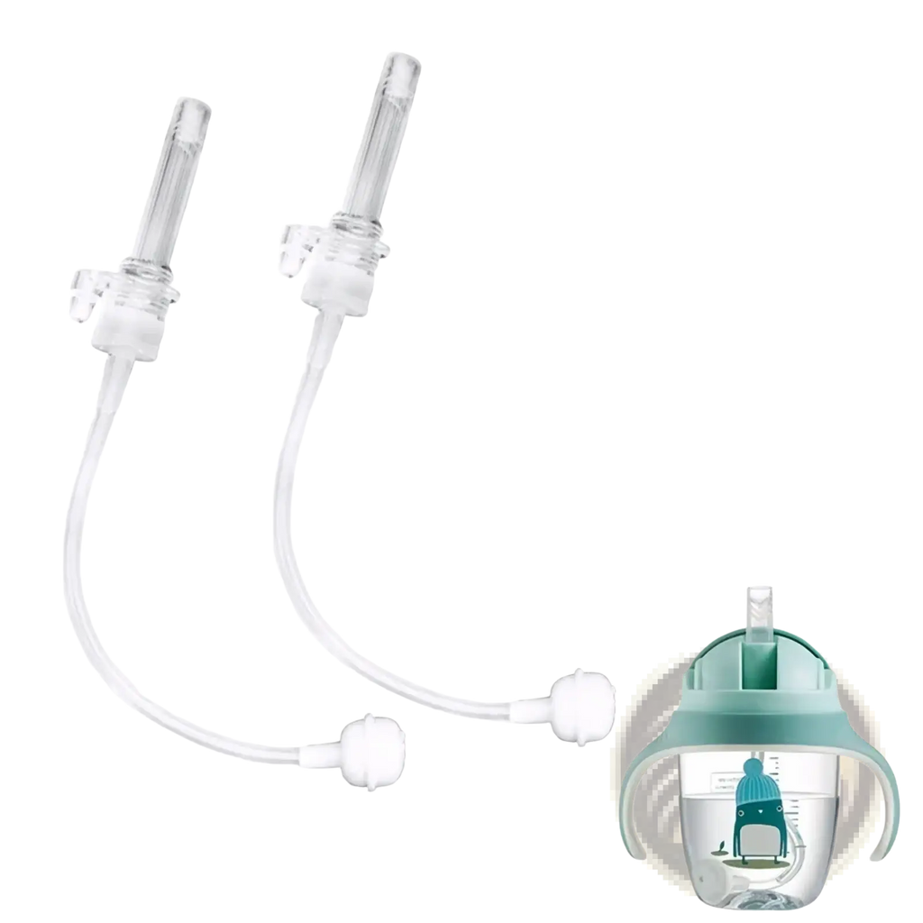 Teal and clear plastic silicone sippy cup straw replacement bottle accessory with handle and spout for toddler use