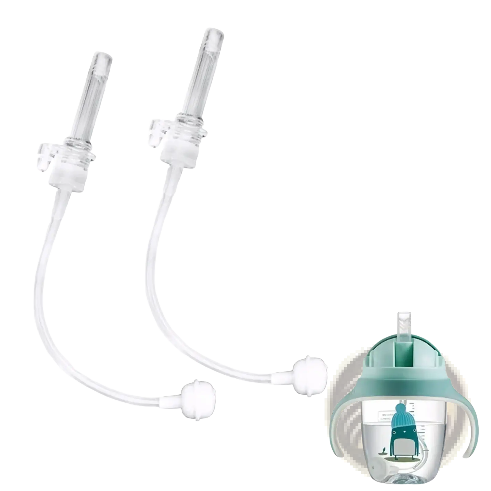 Teal and clear plastic silicone sippy cup straw replacement bottle accessory with handle and spout for toddler use