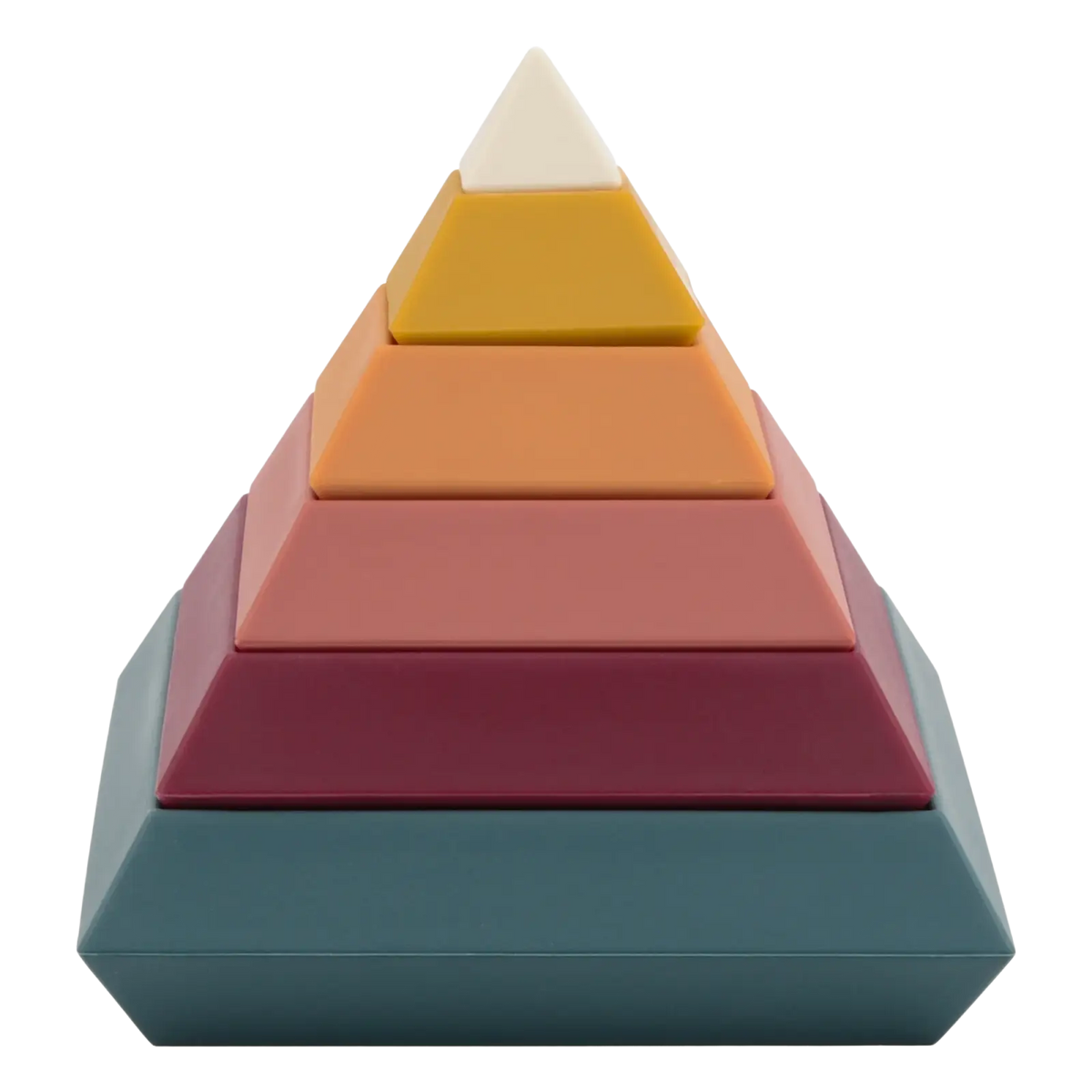 A colorful silicone stacking blocks pastel montessori toy featuring smooth plastic tiers in warm hues from cream to teal