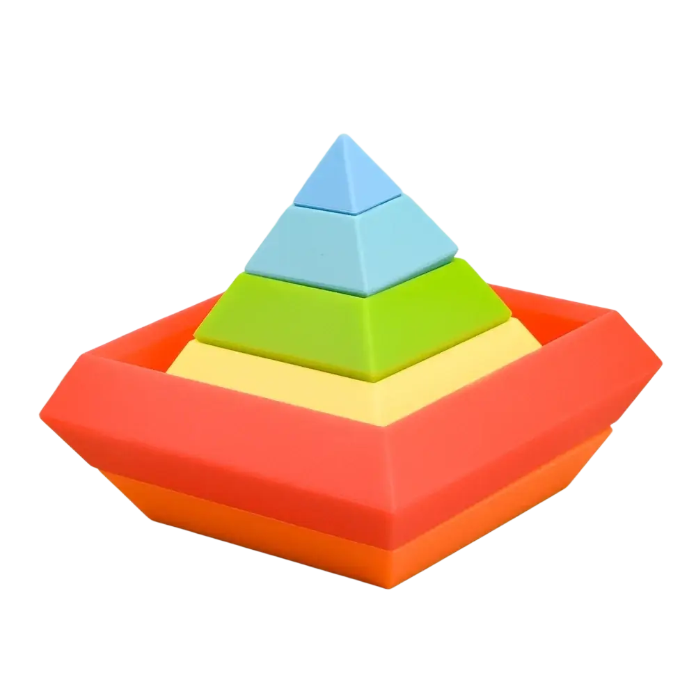 Silicone stacking blocks pastel montessori toys rainbow-colored silicone pyramid set with matching orange base
