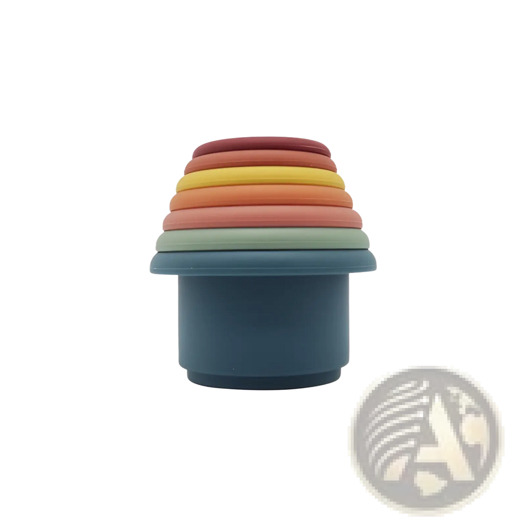 Silicone stacking cups educational nesting baby toy with rainbow-colored silicone cups in a nested set