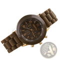 Silicone strap quartz women watch luxury chronograph with brown silicone strap gold-tone accents and dark brown dial