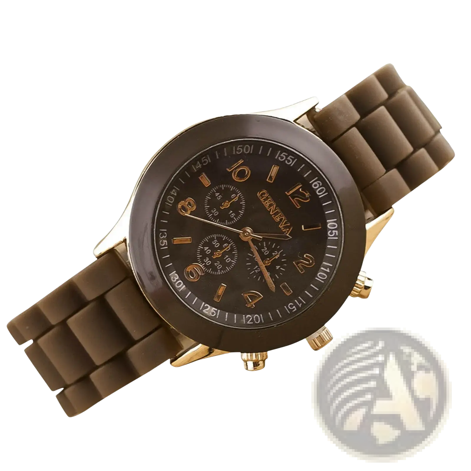 Silicone strap quartz women watch luxury chronograph with brown silicone strap gold-tone accents and dark brown dial
