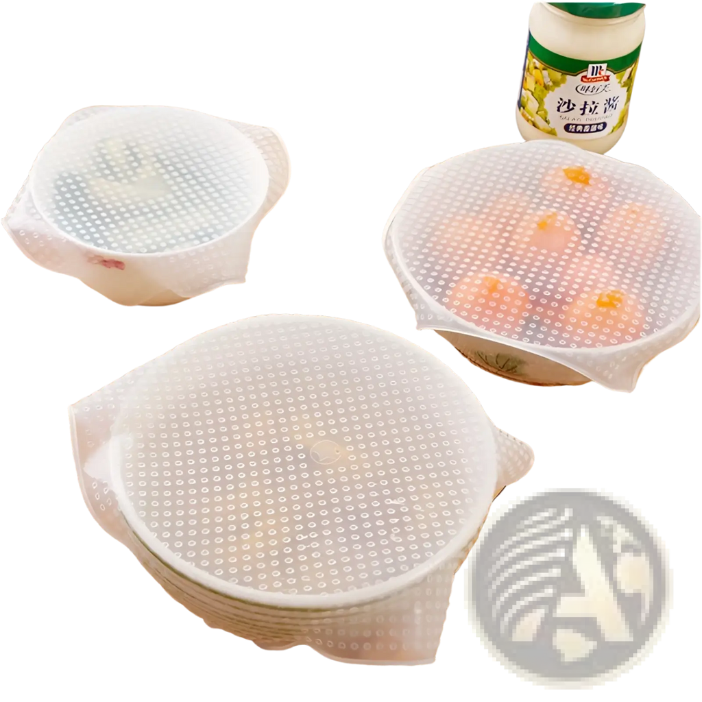 Clear silicone stretch lids reusable food covers 4 pack with dotted texture and flexible stretchy material