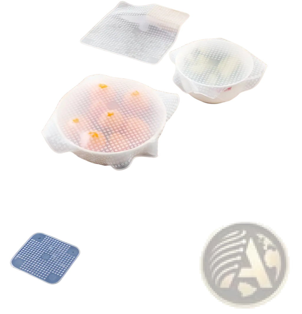 Transparent silicone stretch lid with dotted texture and scalloped edges reusable food cover 4 pack