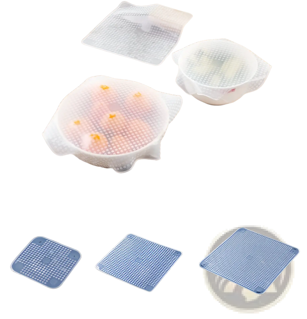Transparent silicone stretch lid with dotted texture and scalloped edges reusable food cover 4 pack