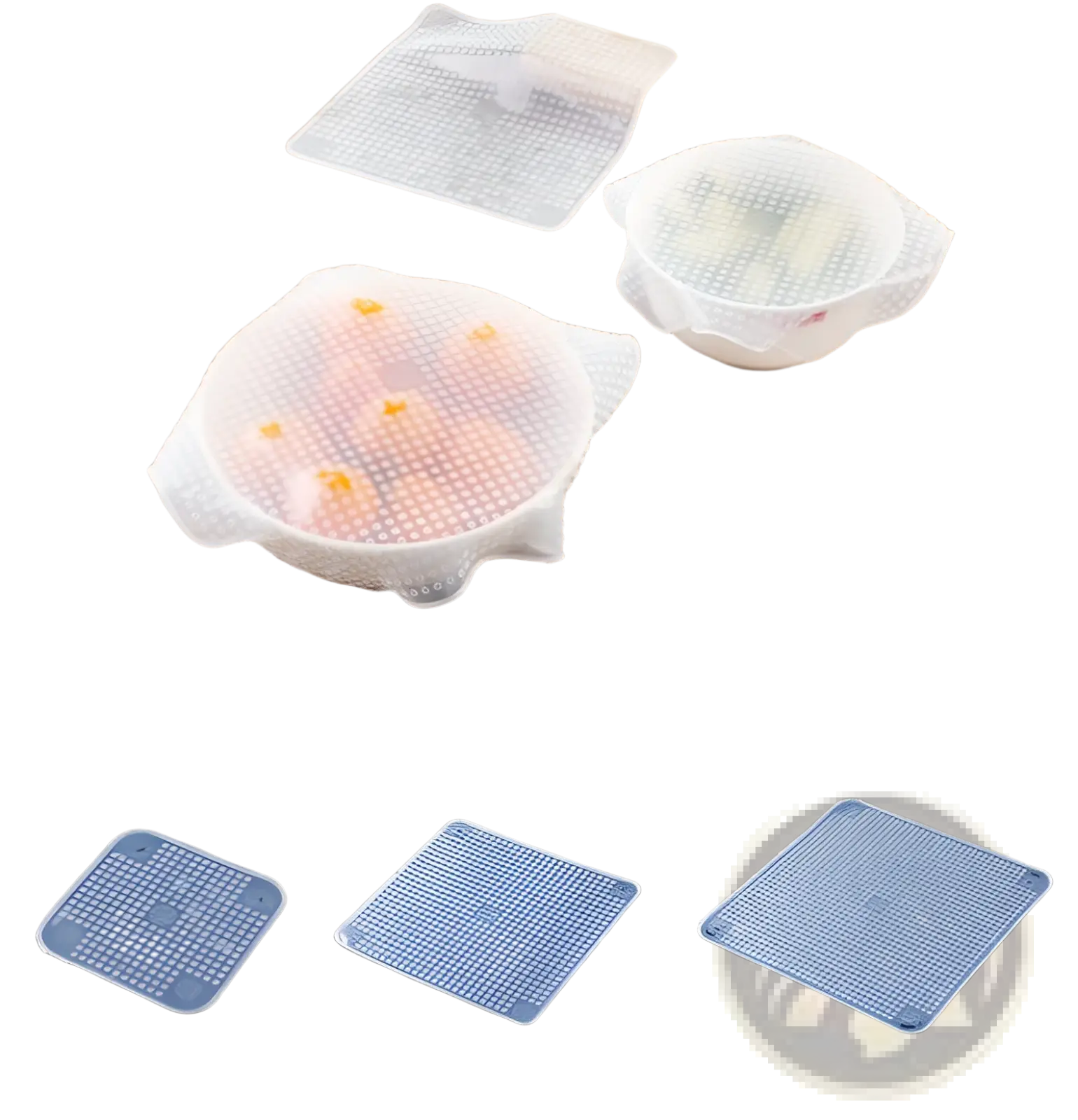 Transparent silicone stretch lid with dotted texture and scalloped edges reusable food cover 4 pack