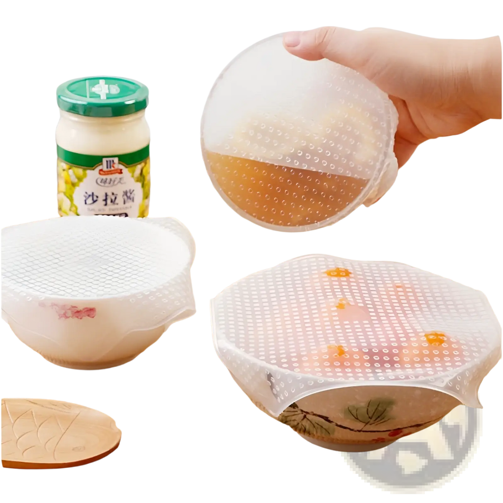 Transparent silicone stretch lids with dotted texture reusable food covers for bowls 4 pack