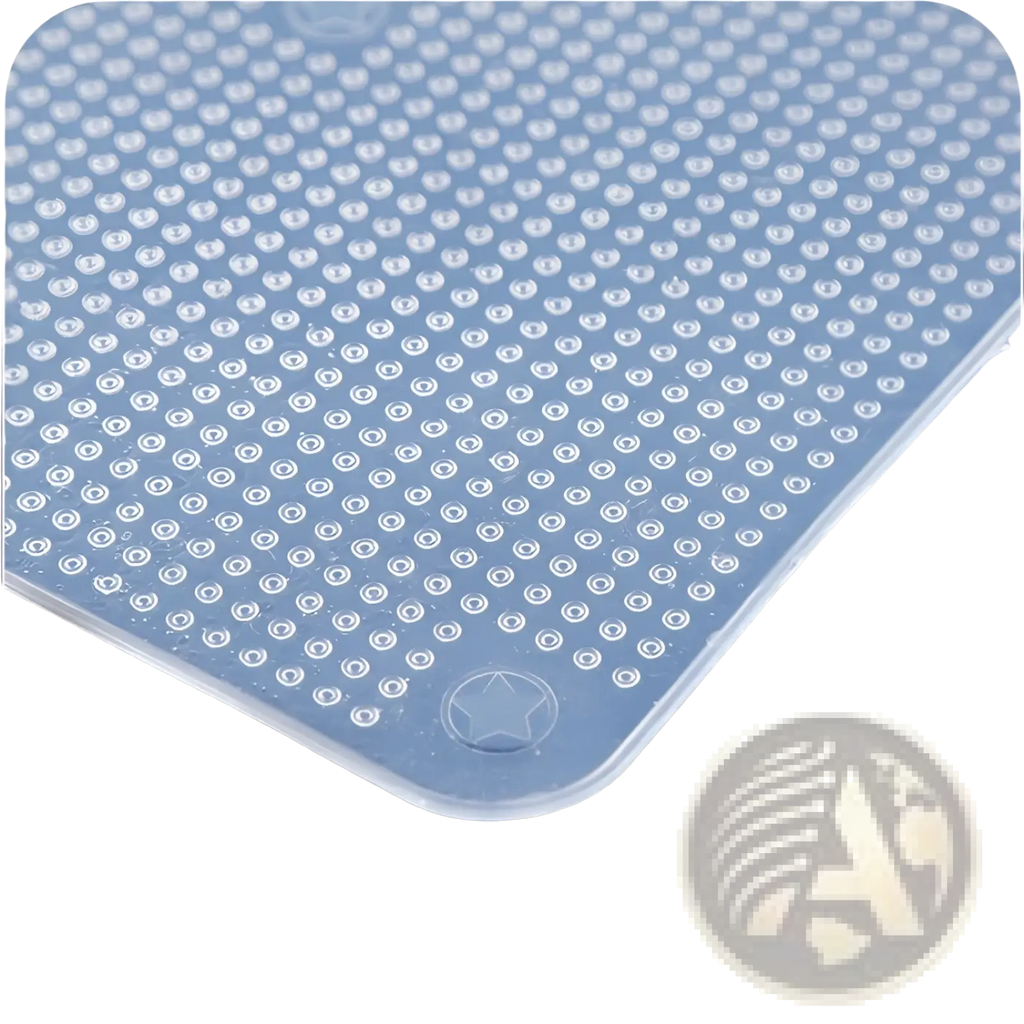 Transparent silicone mat with raised circular dots and star logo corner from silicone stretch lids reusable food covers pack