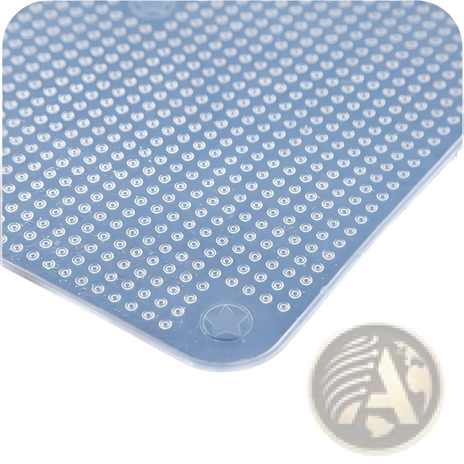 Transparent silicone mat with raised circular dots and star logo corner from silicone stretch lids reusable food covers pack