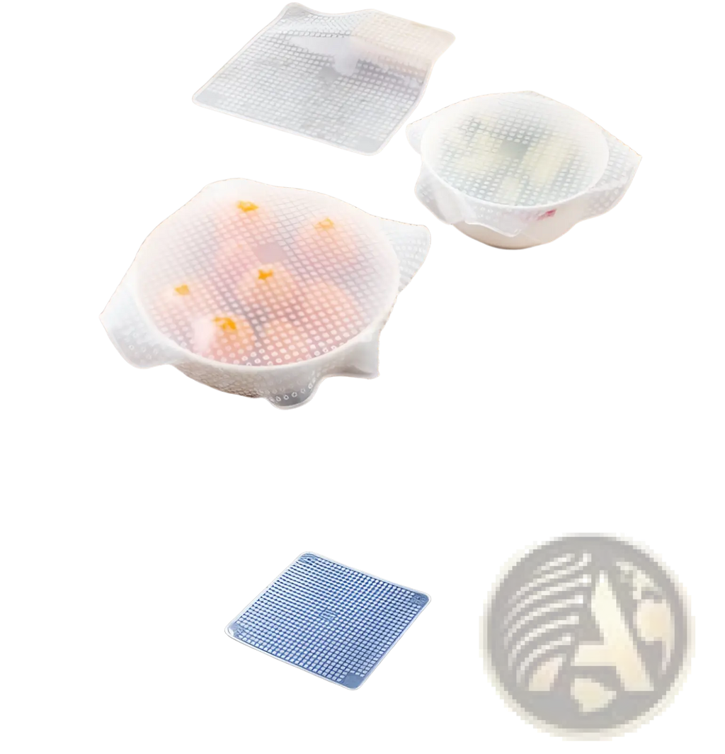 Transparent silicone stretch lid with textured dotted surface and flexible edges reusable food cover 4 pack