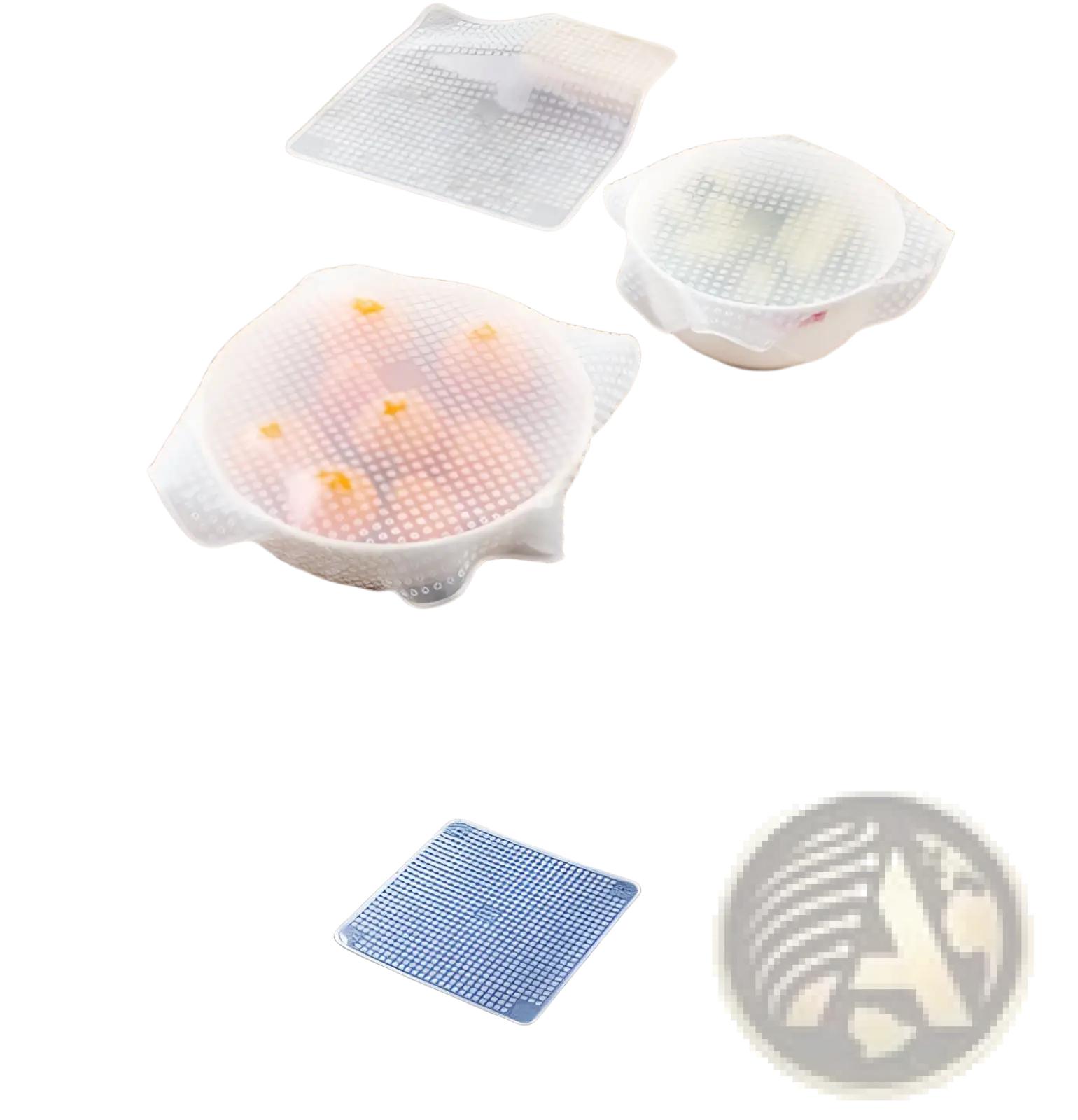 Transparent silicone stretch lid with textured dotted surface and flexible edges reusable food cover 4 pack