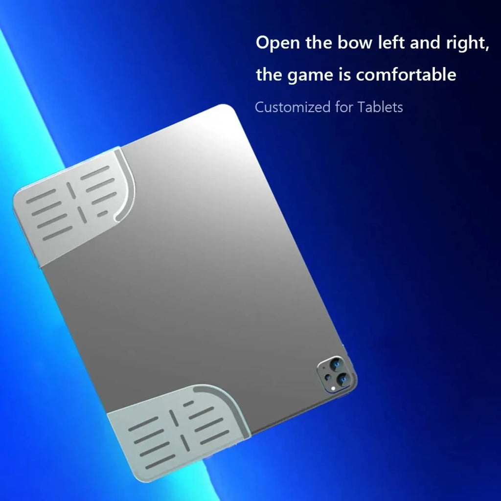 Silver silicone tablet gaming grips with sleek minimalist stand and ventilation slots for pubg cooling use