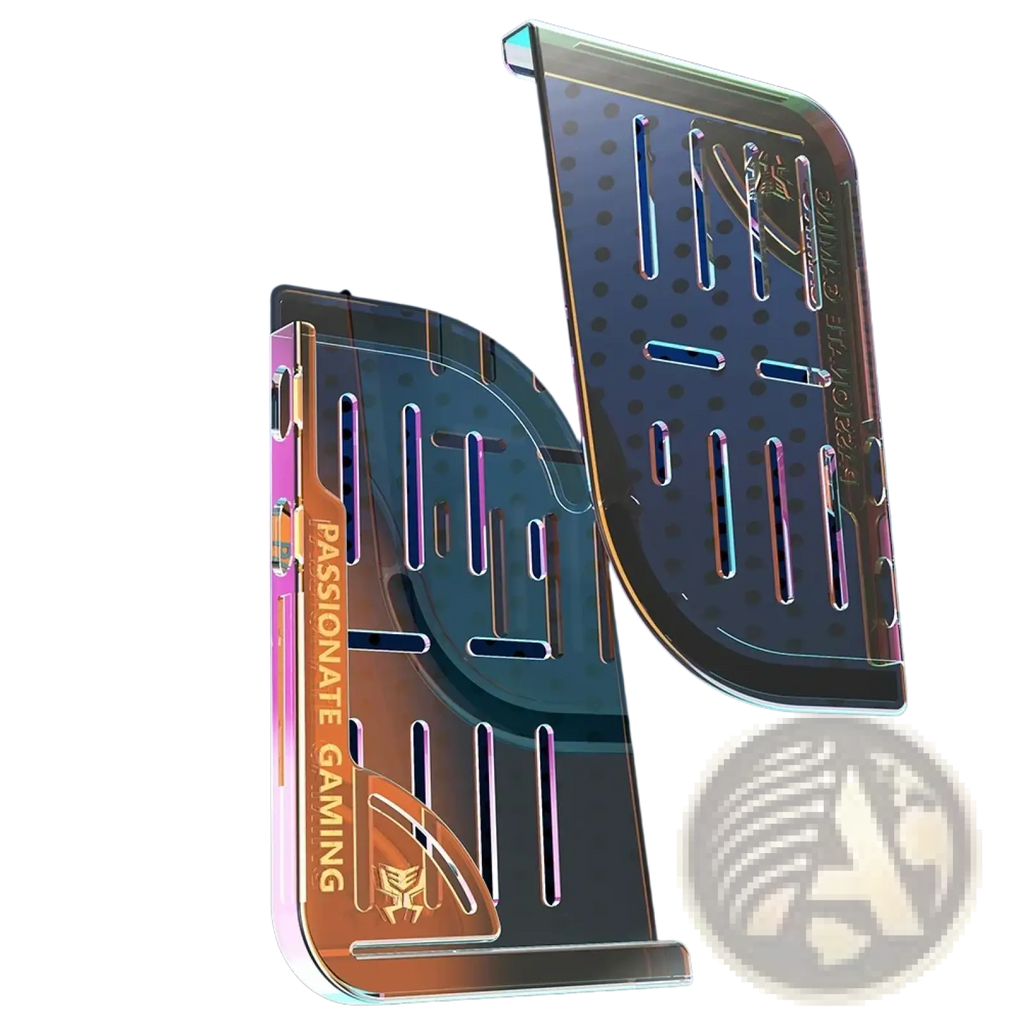 Transparent silicone tablet gaming grip with iridescent finish and ventilation slits for pubg gaming use