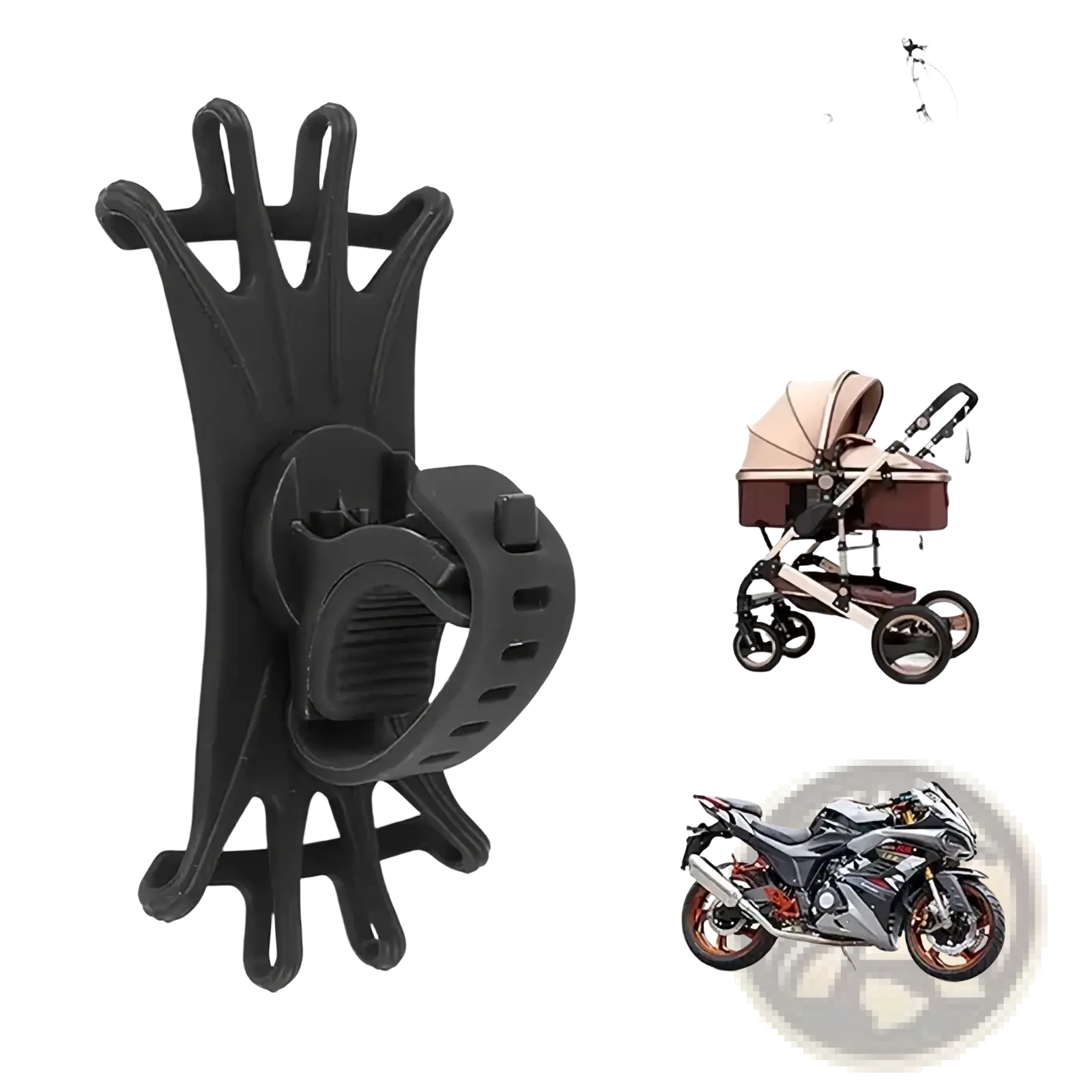 Black plastic silicone universal bike phone holder with adjustable clamping mechanism for secure mounting