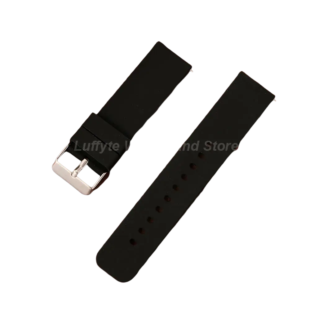 Black silicone watch strap with silver-toned buckle for men women fashhion casual silicone wear