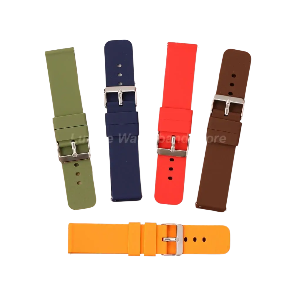 Set of five colorful silicone watch bands for men women fashhion casual in olive green navy blue red brown and orange