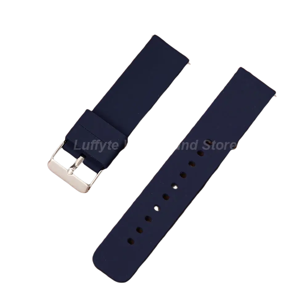 Navy blue silicone watch strap with silver-toned buckle for men women fashhion casual silicone wear