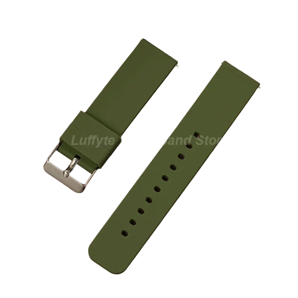 Olive green silicone watch strap with silver-toned buckle for men women fashion casual and fashhion casual silicone use