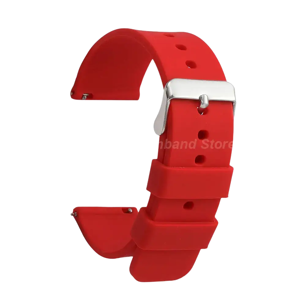Red silicone watch band with silver-toned buckle designed for men women fashhion casual silicone use