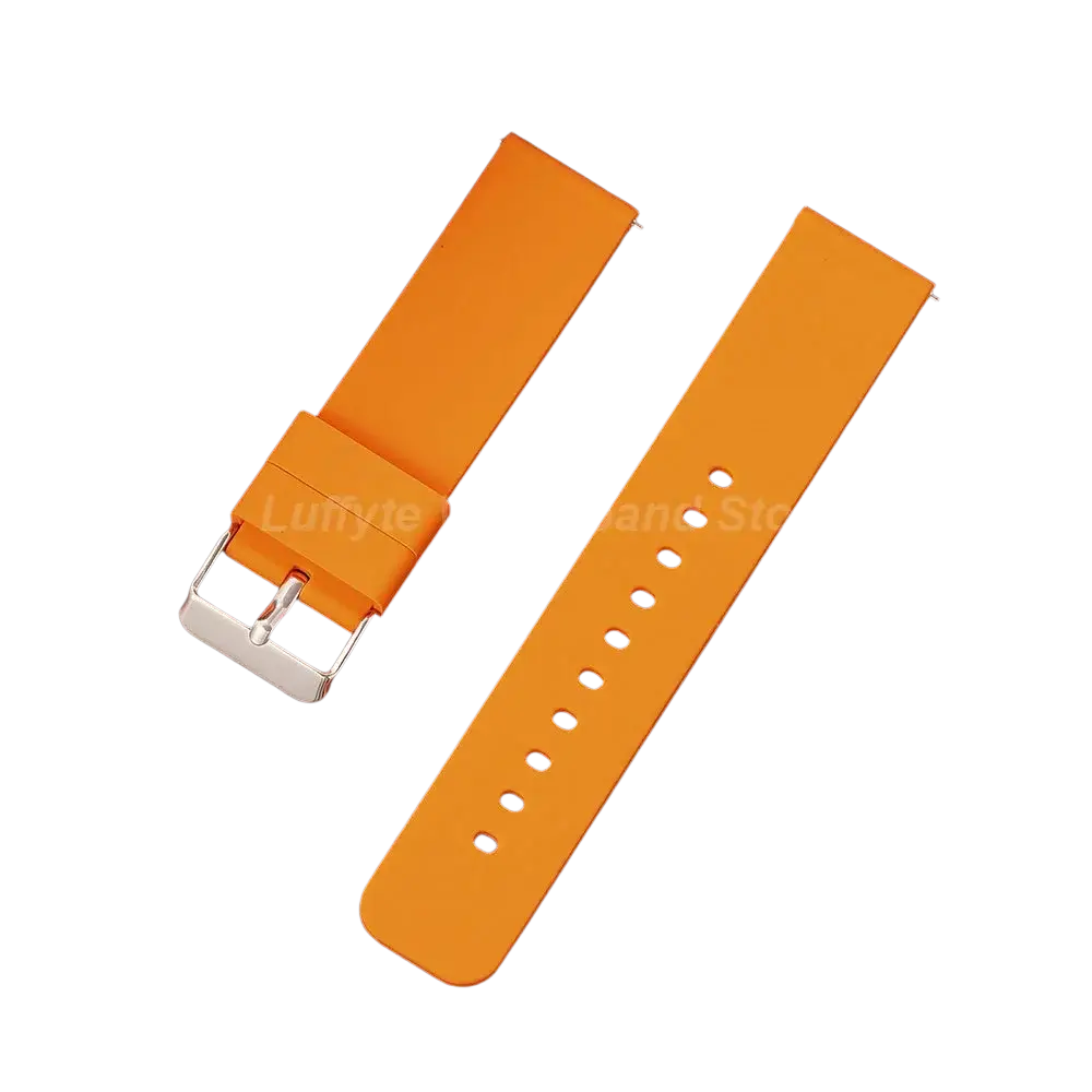 Vibrant orange silicone watch band set for men and women with polished silver buckle ideal for fashhion casual use