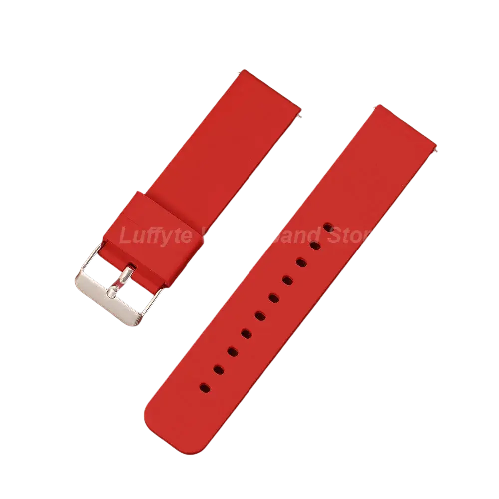Vibrant red silicone watch band set for men and women with polished silver buckle for fashhion casual wear